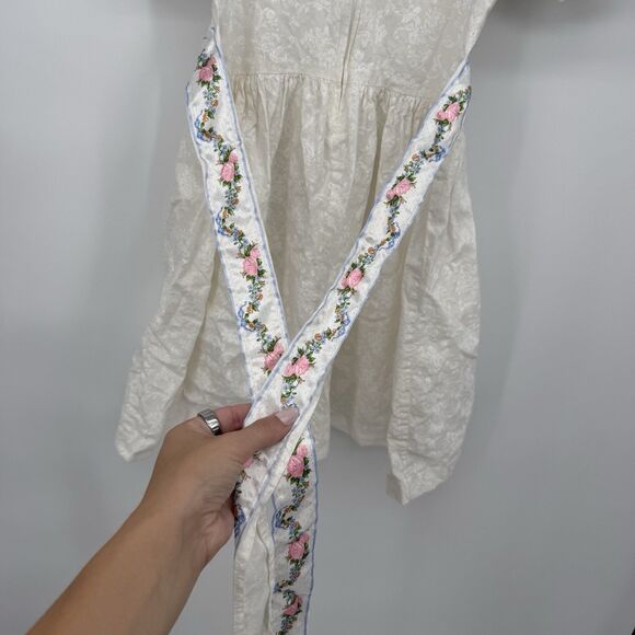 Kokomo Kids Vintage White Floral Collared Dress Girls Size 8 Coquette Bow USA - Picture 8 of 11